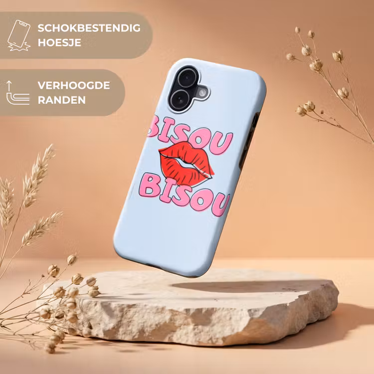 Bisou - Blauw - Roze - Lippen Toughcase MagSafe Apple iPhone 17 klein -USP_RandenV_NL