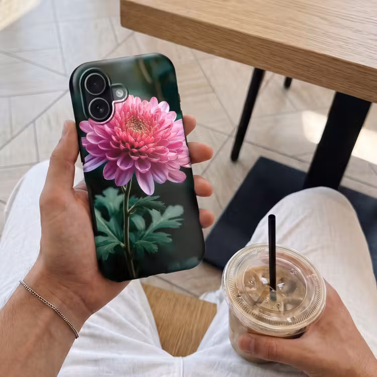 Blad - Chrysant - Roze - Schaduw Toughcase MagSafe Apple iPhone 17 klein -Sfeer1M