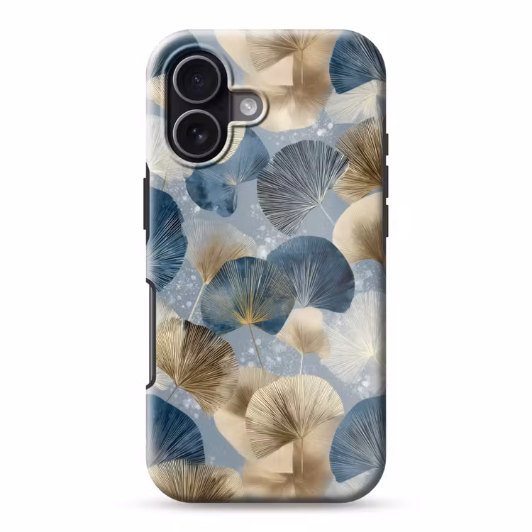 Bladeren - Abstract - Goud - Blauw Toughcase MagSafe Apple iPhone 17 klein -3d