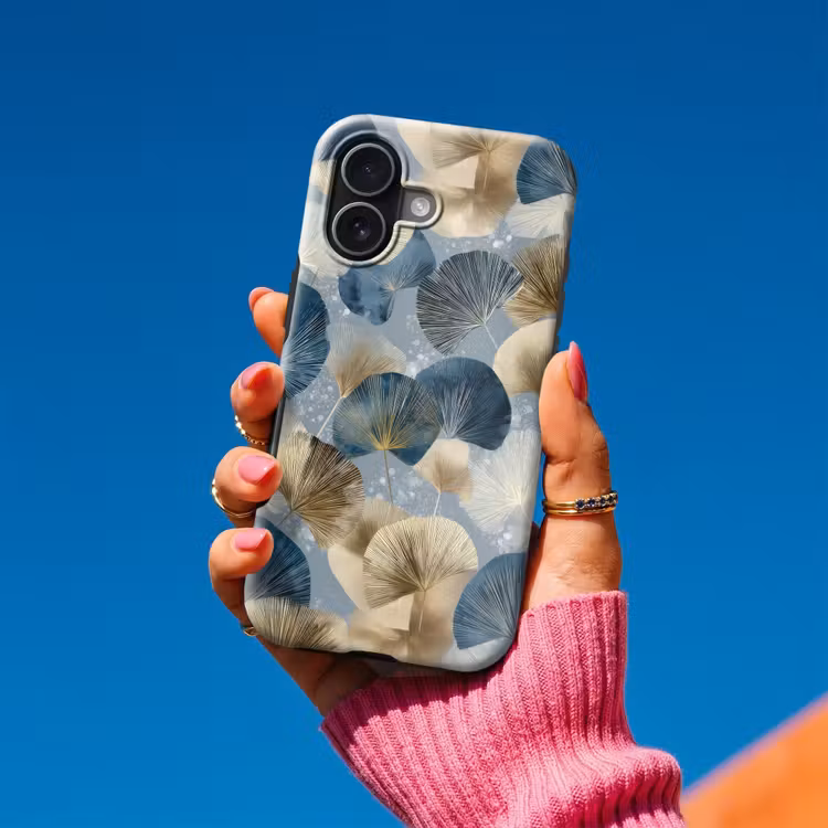 Bladeren - Abstract - Goud - Blauw Toughcase MagSafe Apple iPhone 17 klein -Sfeer1V