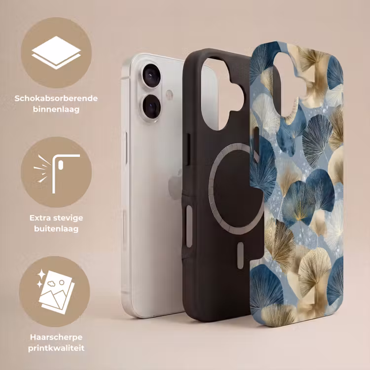 Bladeren - Abstract - Goud - Blauw Toughcase MagSafe Apple iPhone 17 klein -USP_Lagen_NL