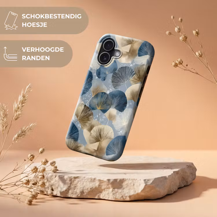 Bladeren - Abstract - Goud - Blauw Toughcase MagSafe Apple iPhone 17 klein -USP_RandenV_NL