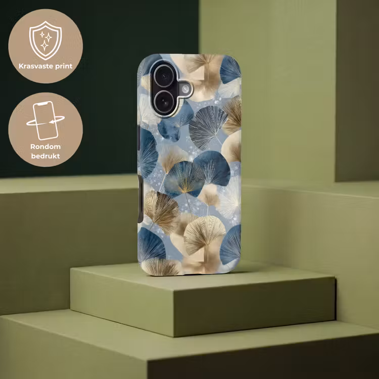 Bladeren - Abstract - Goud - Blauw Toughcase MagSafe Apple iPhone 17 klein -USP_PrintM_NL
