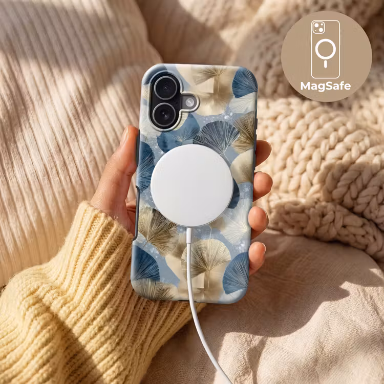 Bladeren - Abstract - Goud - Blauw Toughcase MagSafe Apple iPhone 17 klein -USP_MagsafeV