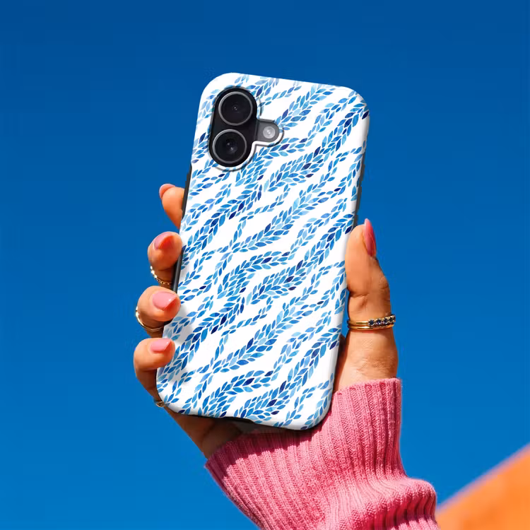 Bladeren - Aquarel - Patroon - Modern - Blauw Toughcase MagSafe Apple iPhone 17 klein -Sfeer1V