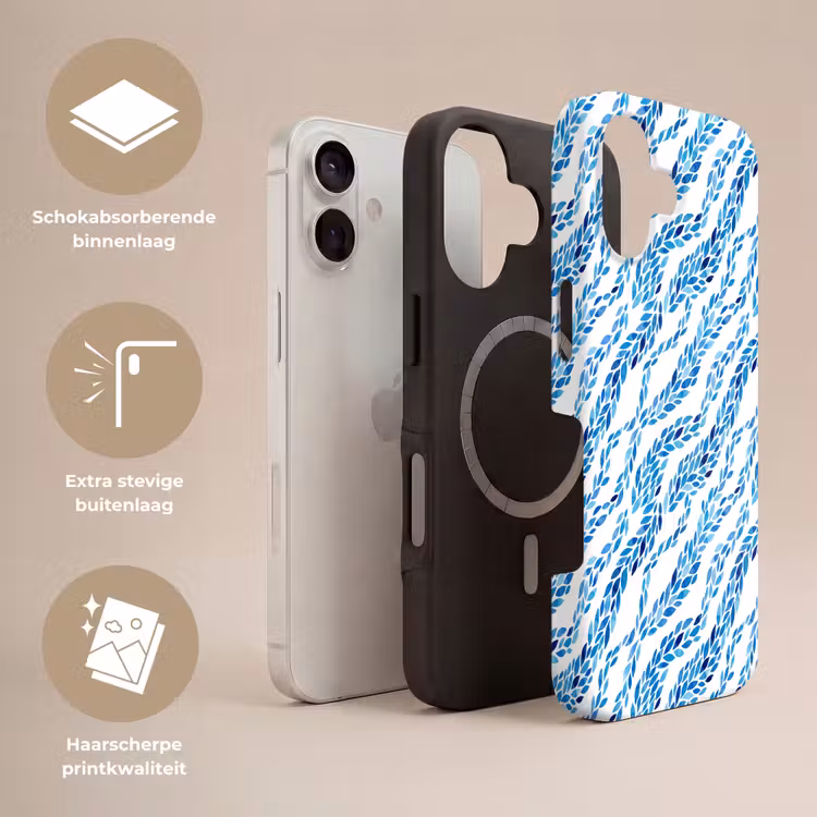 Bladeren - Aquarel - Patroon - Modern - Blauw Toughcase MagSafe Apple iPhone 17 klein -USP_Lagen_NL