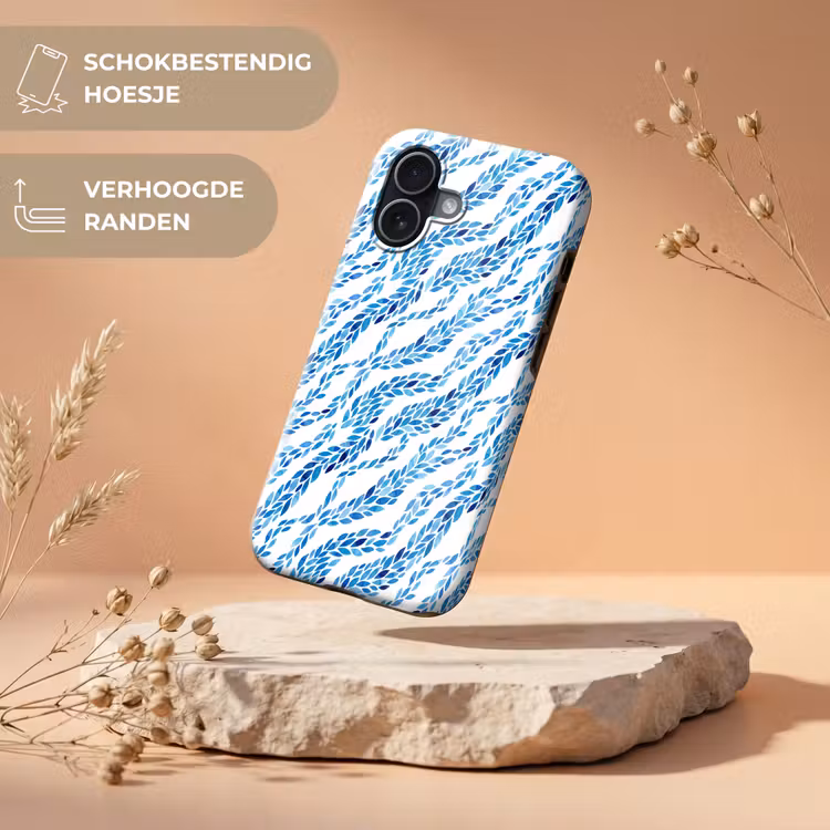 Bladeren - Aquarel - Patroon - Modern - Blauw Toughcase MagSafe Apple iPhone 17 klein -USP_RandenV_NL