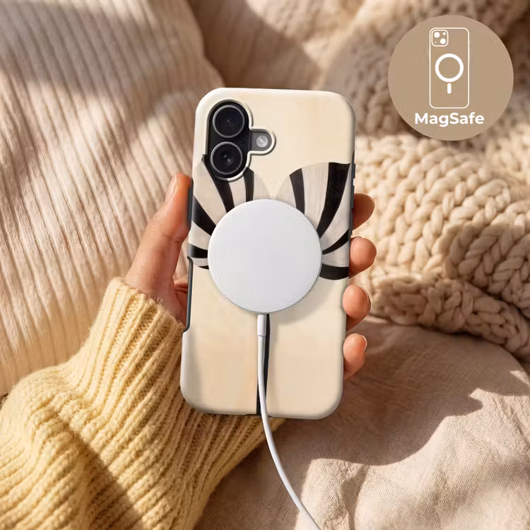 Bladeren - Gestreept - Stengel - Beige Toughcase MagSafe Apple iPhone 17 klein -USP_MagsafeV