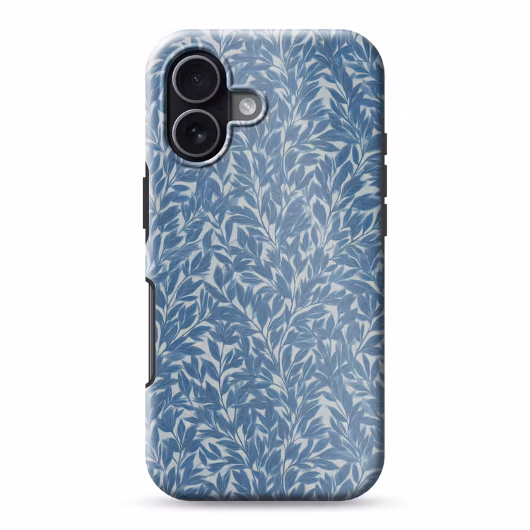 Bladeren - Klassiek - Patroon - Donkerblauw - Vintage Toughcase MagSafe Apple iPhone 17 klein 1017 -3d