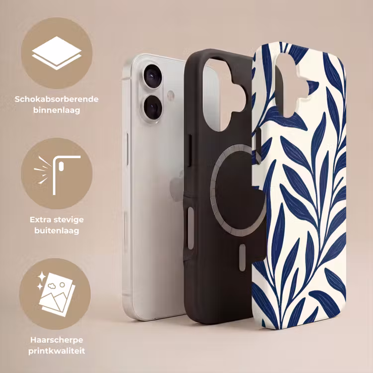 Bladeren - Klimop - Donkerblauw Toughcase MagSafe Apple iPhone 17 klein -USP_Lagen_NL