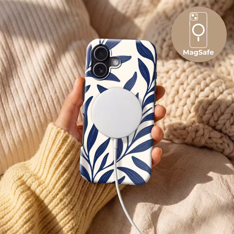 Bladeren - Klimop - Donkerblauw Toughcase MagSafe Apple iPhone 17 klein -USP_MagsafeV
