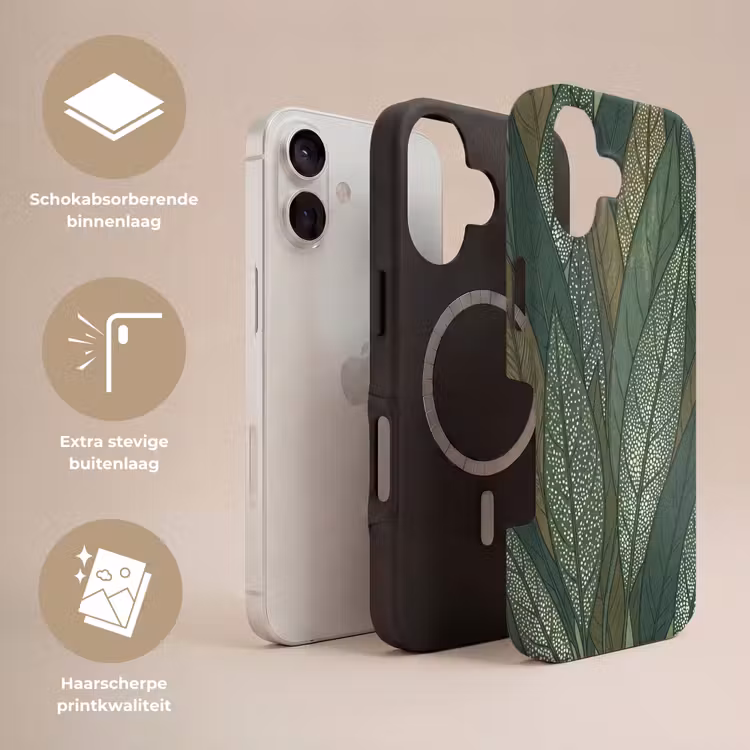 Bladeren - Patroon - Gestippeld - Natuur - Groen Toughcase MagSafe Apple iPhone 17 klein -USP_Lagen_NL