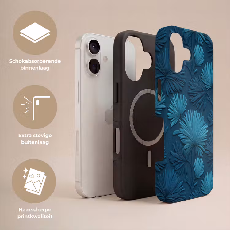 Bladeren - Reliëf - Patroon - Oceaanblauw - Modern Toughcase MagSafe Apple iPhone 17 klein 1017 -USP_Lagen_NL