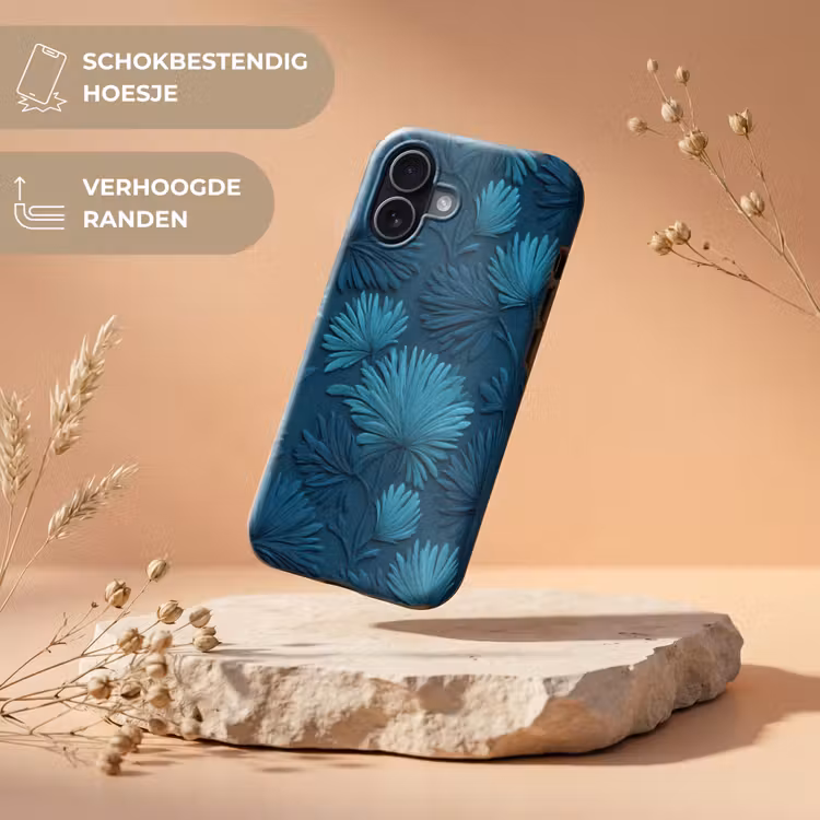 Bladeren - Reliëf - Patroon - Oceaanblauw - Modern Toughcase MagSafe Apple iPhone 17 klein 1017 -USP_RandenV_NL