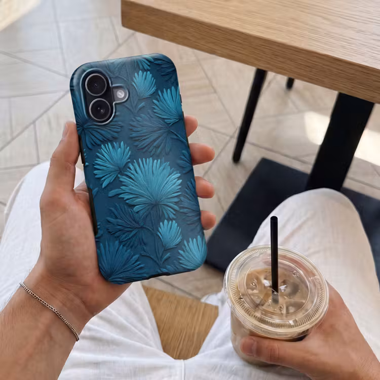 Bladeren - Reliëf - Patroon - Oceaanblauw - Modern Toughcase MagSafe Apple iPhone 17 klein 1017 -Sfeer1M