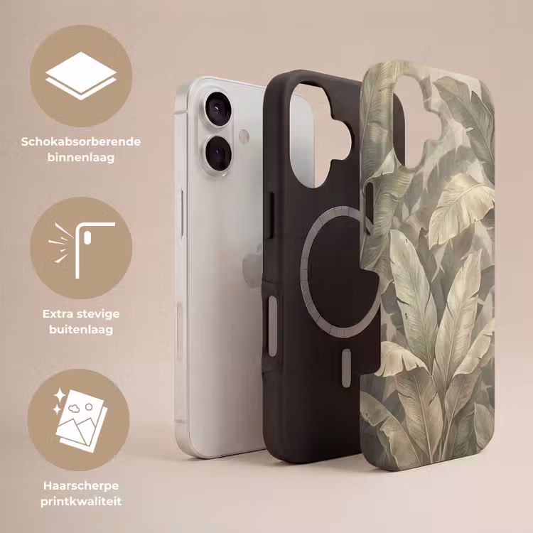 Bladeren - Tropisch - Natuur - Modern - Beige Toughcase MagSafe Apple iPhone 17 klein -USP_Lagen_NL