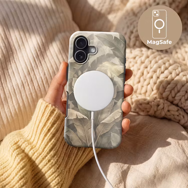 Bladeren - Tropisch - Natuur - Modern - Beige Toughcase MagSafe Apple iPhone 17 klein -USP_MagsafeV