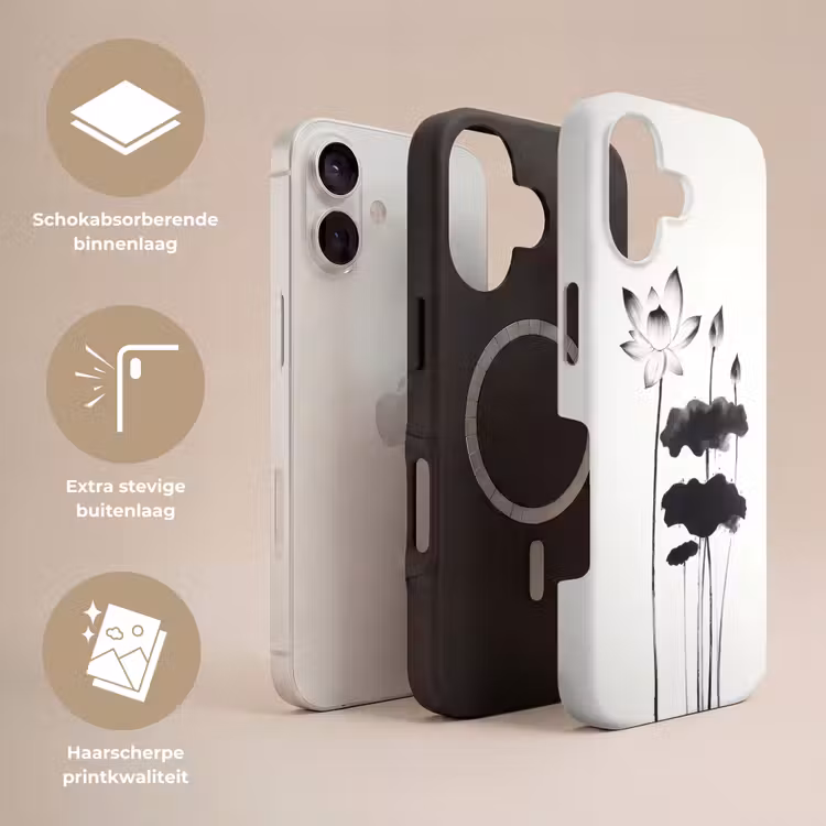 Bladeren - Zwart - Lotusbloem - Minimalitisch Toughcase MagSafe Apple iPhone 17 klein -USP_Lagen_NL
