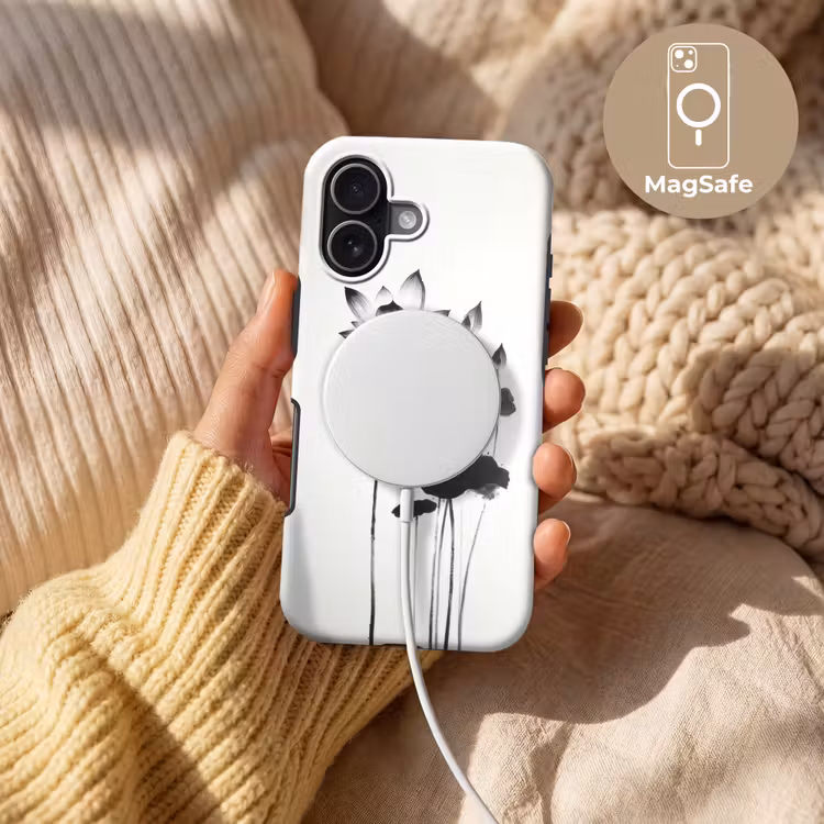 Bladeren - Zwart - Lotusbloem - Minimalitisch Toughcase MagSafe Apple iPhone 17 klein -USP_MagsafeV