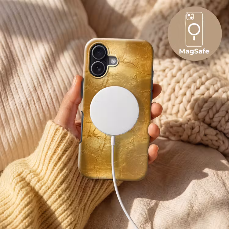 Bladgoud - Vintage - Textuur - Warm Goud Toughcase MagSafe Apple iPhone 17 klein 1017 -USP_MagsafeV