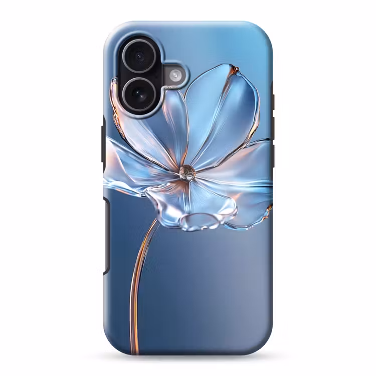 Blauw - Bloem - Glazen - Sierlijk Toughcase MagSafe Apple iPhone 17 klein -3d