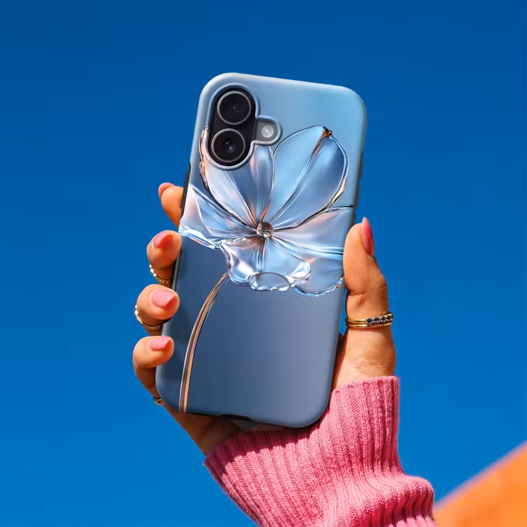 Blauw - Bloem - Glazen - Sierlijk Toughcase MagSafe Apple iPhone 17 klein -Sfeer1V