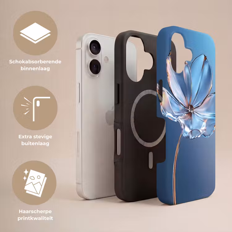 Blauw - Bloem - Glazen - Sierlijk Toughcase MagSafe Apple iPhone 17 klein -USP_Lagen_NL