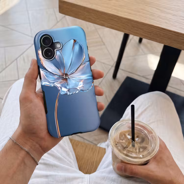 Blauw - Bloem - Glazen - Sierlijk Toughcase MagSafe Apple iPhone 17 klein -Sfeer1M