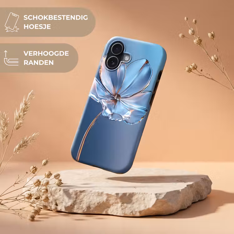 Blauw - Bloem - Glazen - Sierlijk Toughcase MagSafe Apple iPhone 17 klein -USP_RandenV_NL