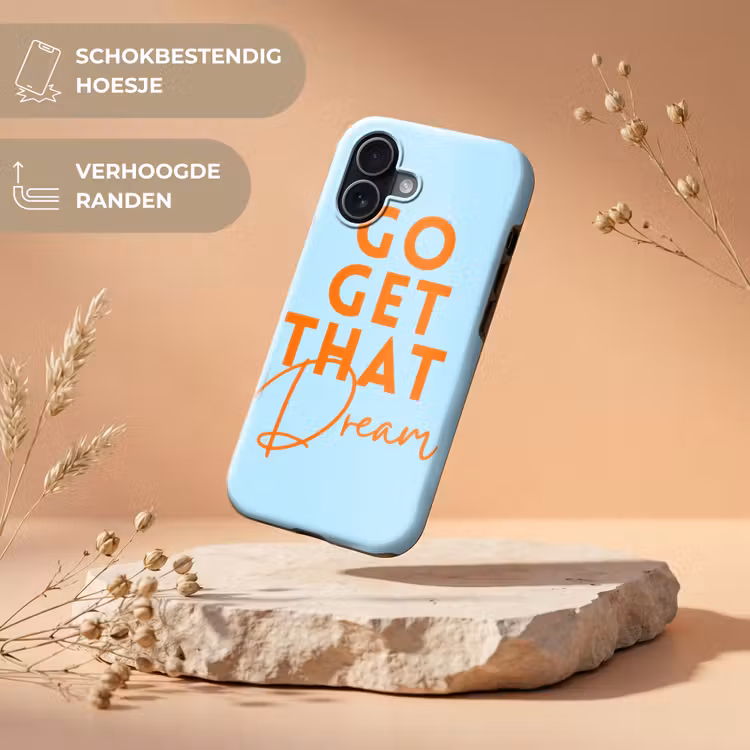 Blauw - Oranje - Tekst Toughcase MagSafe Apple iPhone 17 klein -USP_RandenV_NL