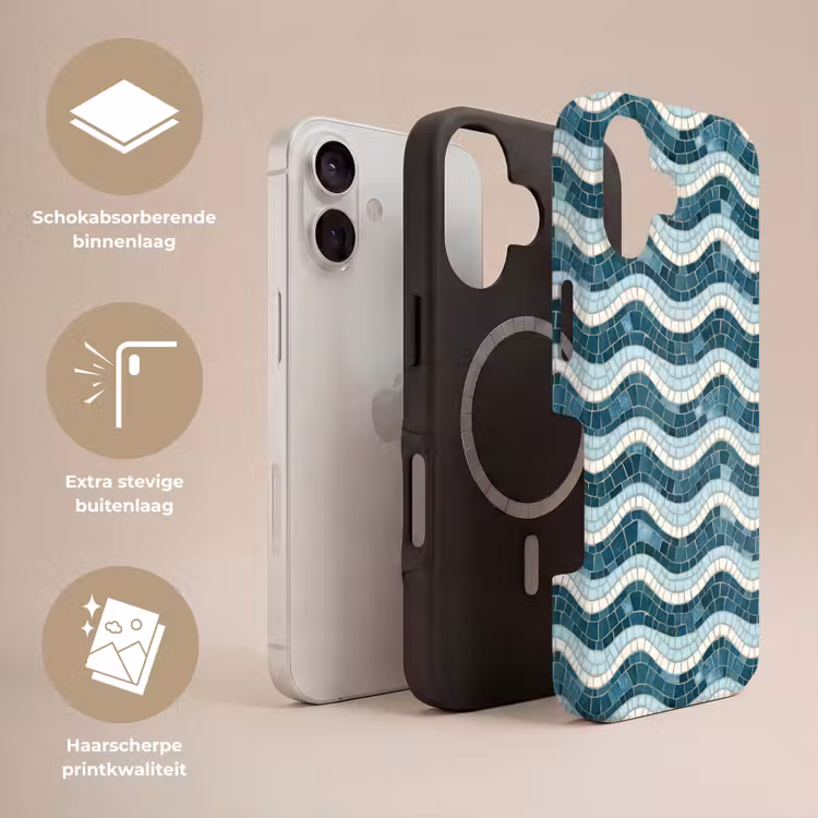 Blauw - Wit - Mozaïek - Golvend Toughcase MagSafe Apple iPhone 17 klein 1017 -USP_Lagen_NL