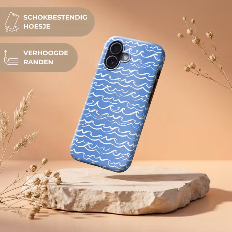 Blauw - Wit - Simpel - Getekend - Golven Toughcase MagSafe Apple iPhone 17 klein 1017 -USP_RandenV_NL