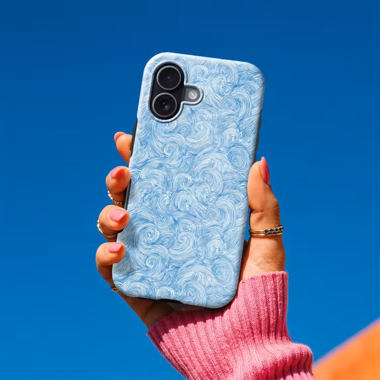 Blauw - Wit - Spiraal - Golven - Lijnen Toughcase MagSafe Apple iPhone 17 klein 1017 -Sfeer1V