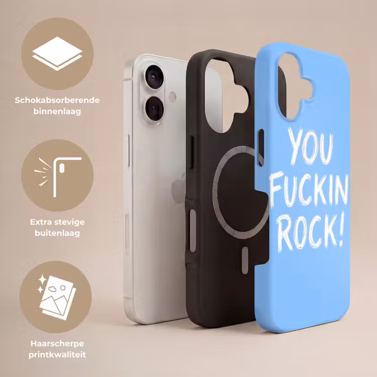 Blauw - Wit - You fuckin rock Toughcase MagSafe Apple iPhone 17 klein -USP_Lagen_NL