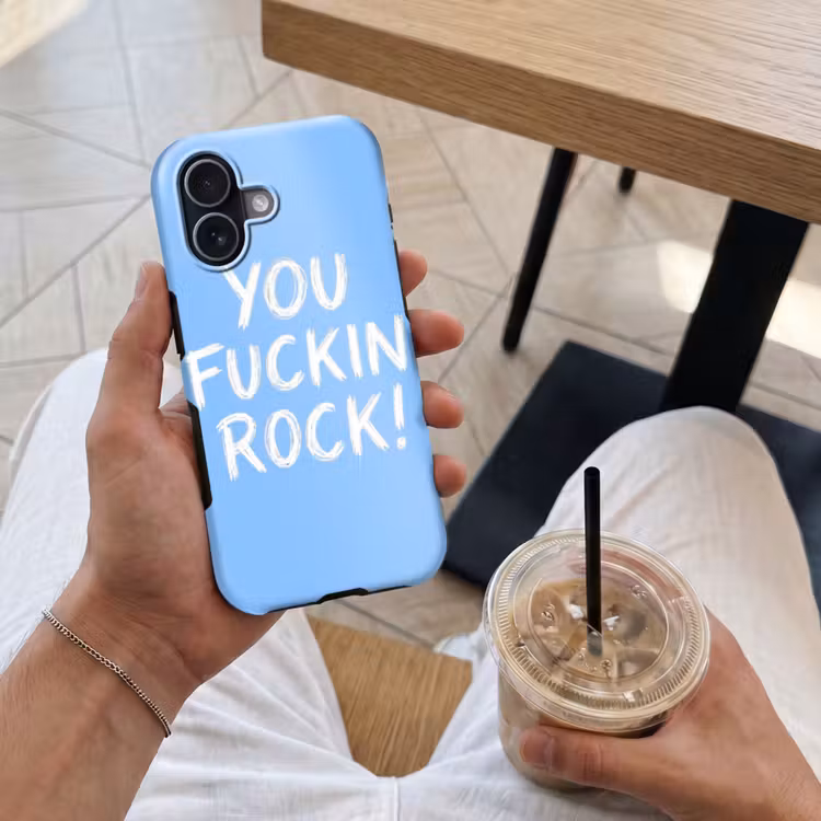 Blauw - Wit - You fuckin rock Toughcase MagSafe Apple iPhone 17 klein -Sfeer1M
