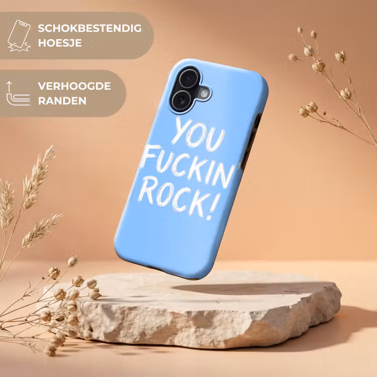 Blauw - Wit - You fuckin rock Toughcase MagSafe Apple iPhone 17 klein -USP_RandenV_NL