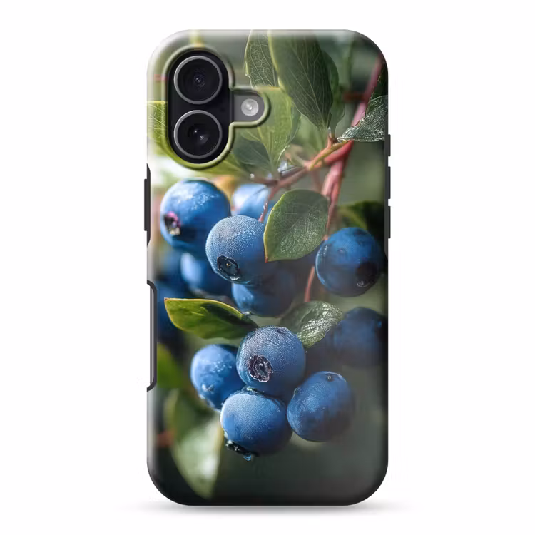Blauwe bessen - Dauwdruppels - Natuurlijk licht Toughcase MagSafe Apple iPhone 17 klein -3d