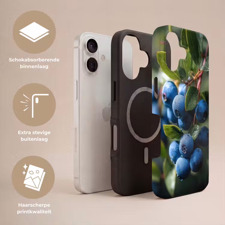 Blauwe bessen - Dauwdruppels - Natuurlijk licht Toughcase MagSafe Apple iPhone 17 klein -USP_Lagen_NL