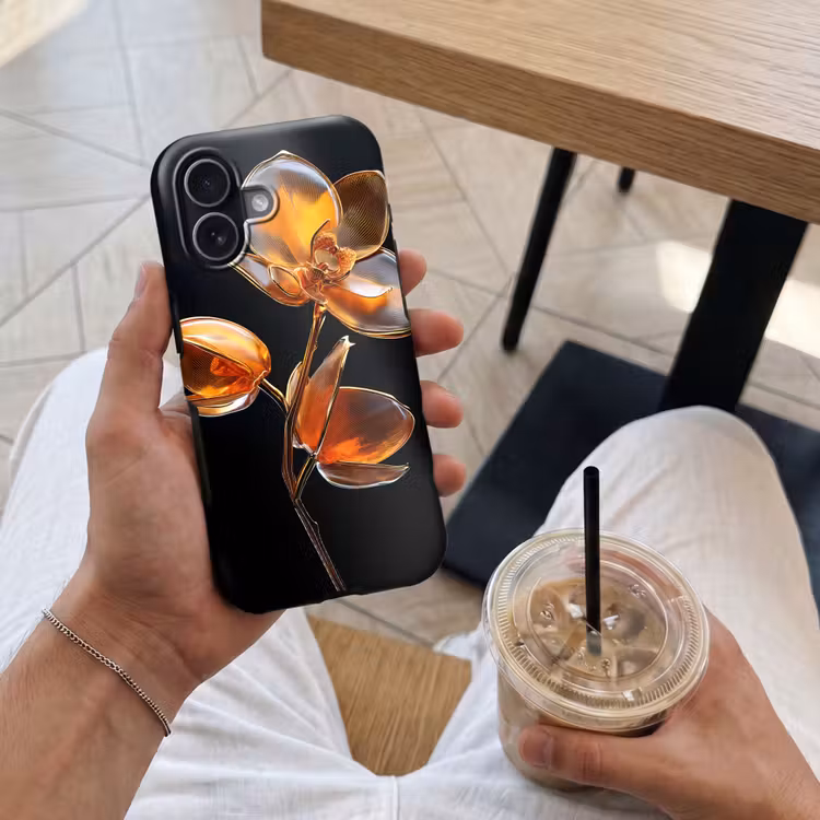 Bloem - Orchidee - Oranje Toughcase MagSafe Apple iPhone 17 klein -Sfeer1M