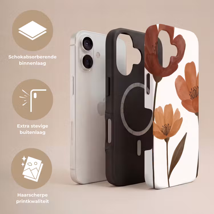 Bloemen - Abstract - Modern - Bruin - Decoratief Toughcase MagSafe Apple iPhone 17 klein -USP_Lagen_NL