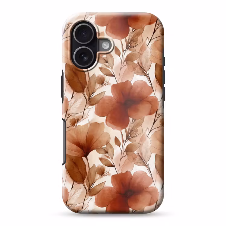 Bloemen - Aquarel - Botanisch - Terracotta Toughcase MagSafe Apple iPhone 17 klein 1017 -3d
