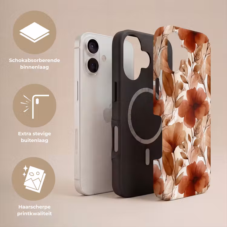 Bloemen - Aquarel - Botanisch - Terracotta Toughcase MagSafe Apple iPhone 17 klein 1017 -USP_Lagen_NL