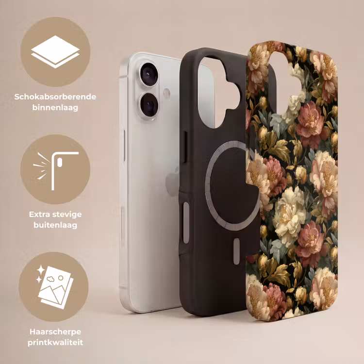 Bloemen - Barok - Patroon - Roze - Crème Toughcase MagSafe Apple iPhone 17 klein 1017 -USP_Lagen_NL