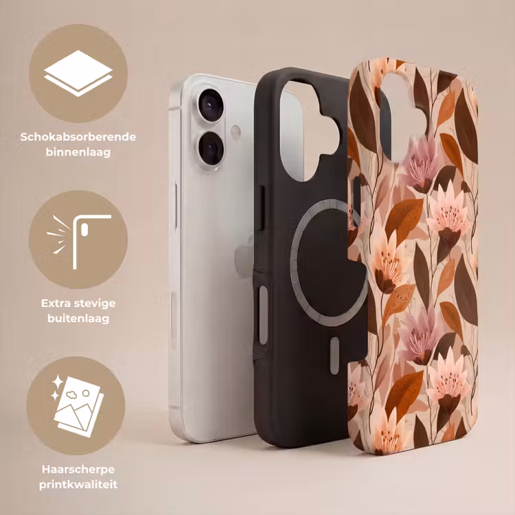 Bloemen - Bladeren - Bruin Toughcase MagSafe Apple iPhone 17 klein 1017 -USP_Lagen_NL