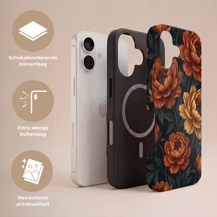 Bloemen - Bladeren - Natuur - Modern - Oranje Toughcase MagSafe Apple iPhone 17 klein -USP_Lagen_NL