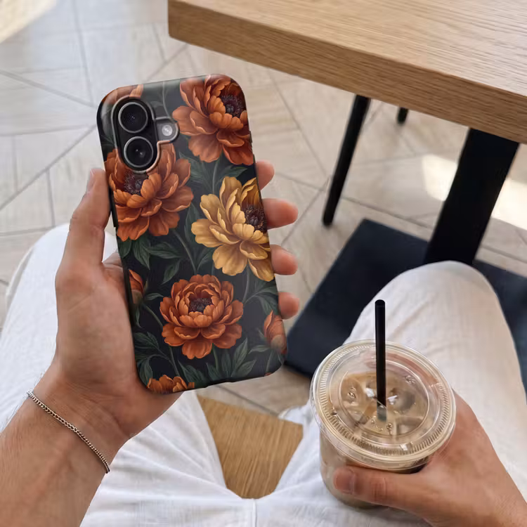 Bloemen - Bladeren - Natuur - Modern - Oranje Toughcase MagSafe Apple iPhone 17 klein -Sfeer1M