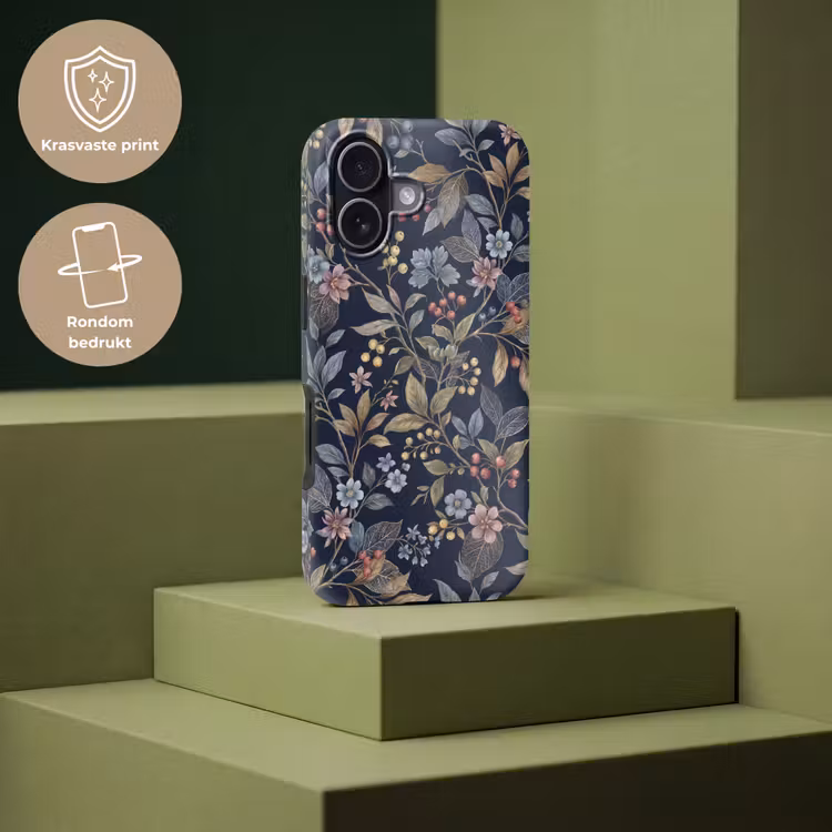 Bloemen - Bladeren - Patroon - Botanisch - Donkerblauw Toughcase MagSafe Apple iPhone 17 klein -USP_PrintM_NL