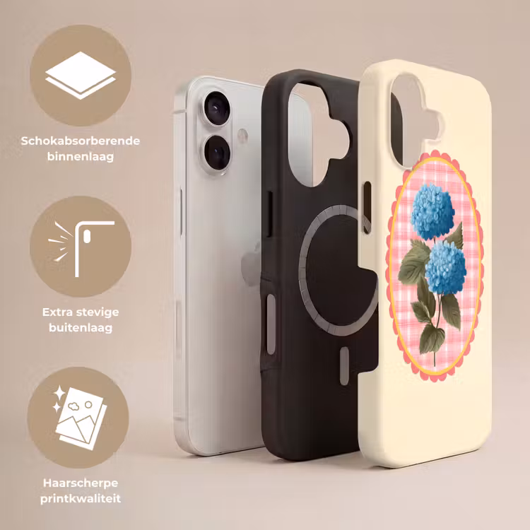 Bloemen - Blauw - Lijst - Bladeren Toughcase MagSafe Apple iPhone 17 klein -USP_Lagen_NL