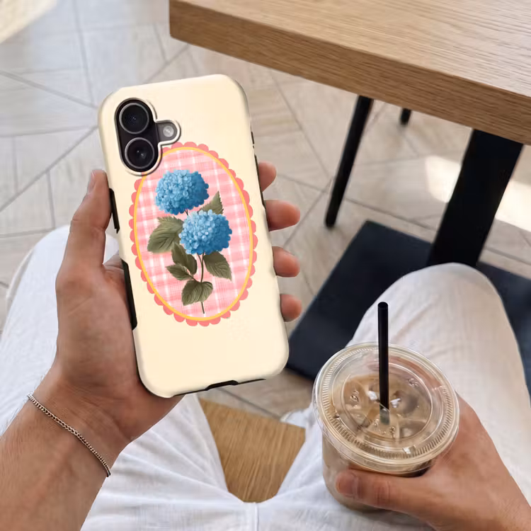 Bloemen - Blauw - Lijst - Bladeren Toughcase MagSafe Apple iPhone 17 klein -Sfeer1M