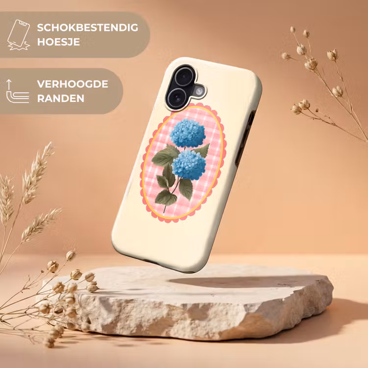 Bloemen - Blauw - Lijst - Bladeren Toughcase MagSafe Apple iPhone 17 klein -USP_RandenV_NL